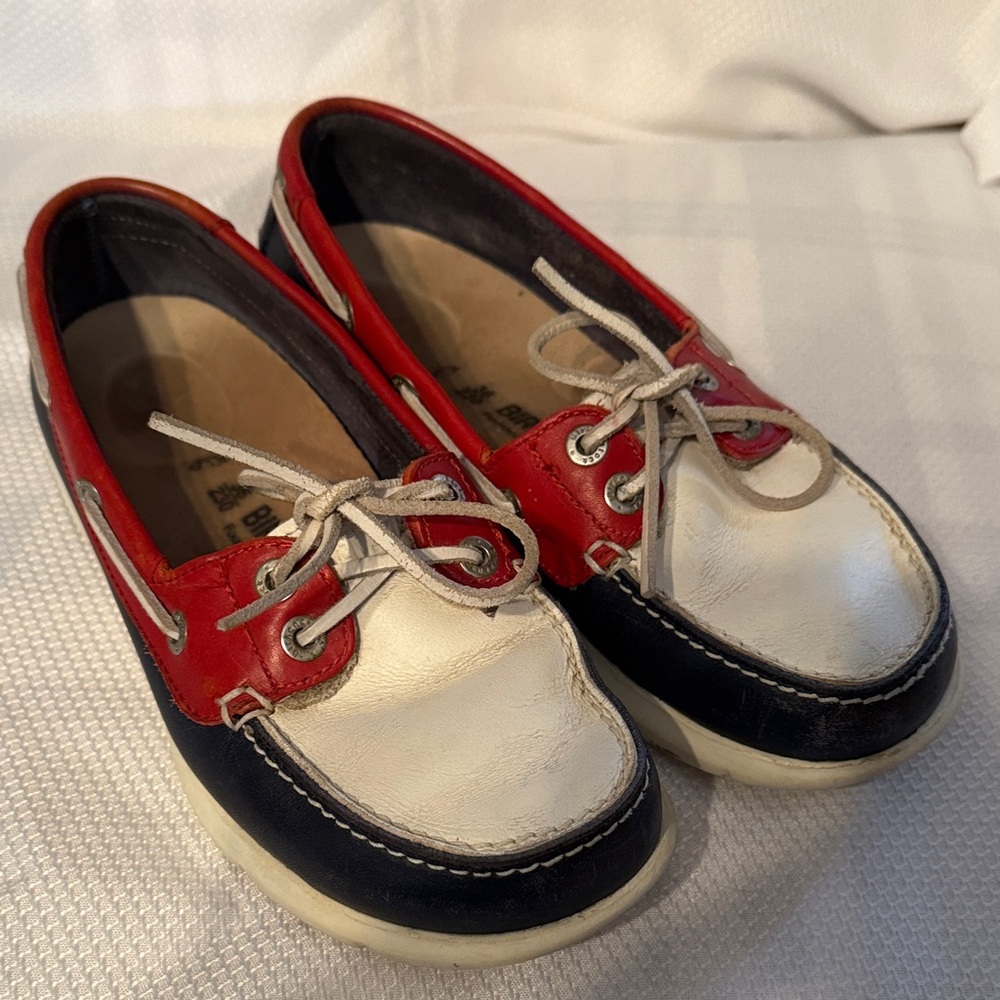 Birkenstock Boat Shoes Womens 36 Red White Navy Blue Leather Loafers Nautical